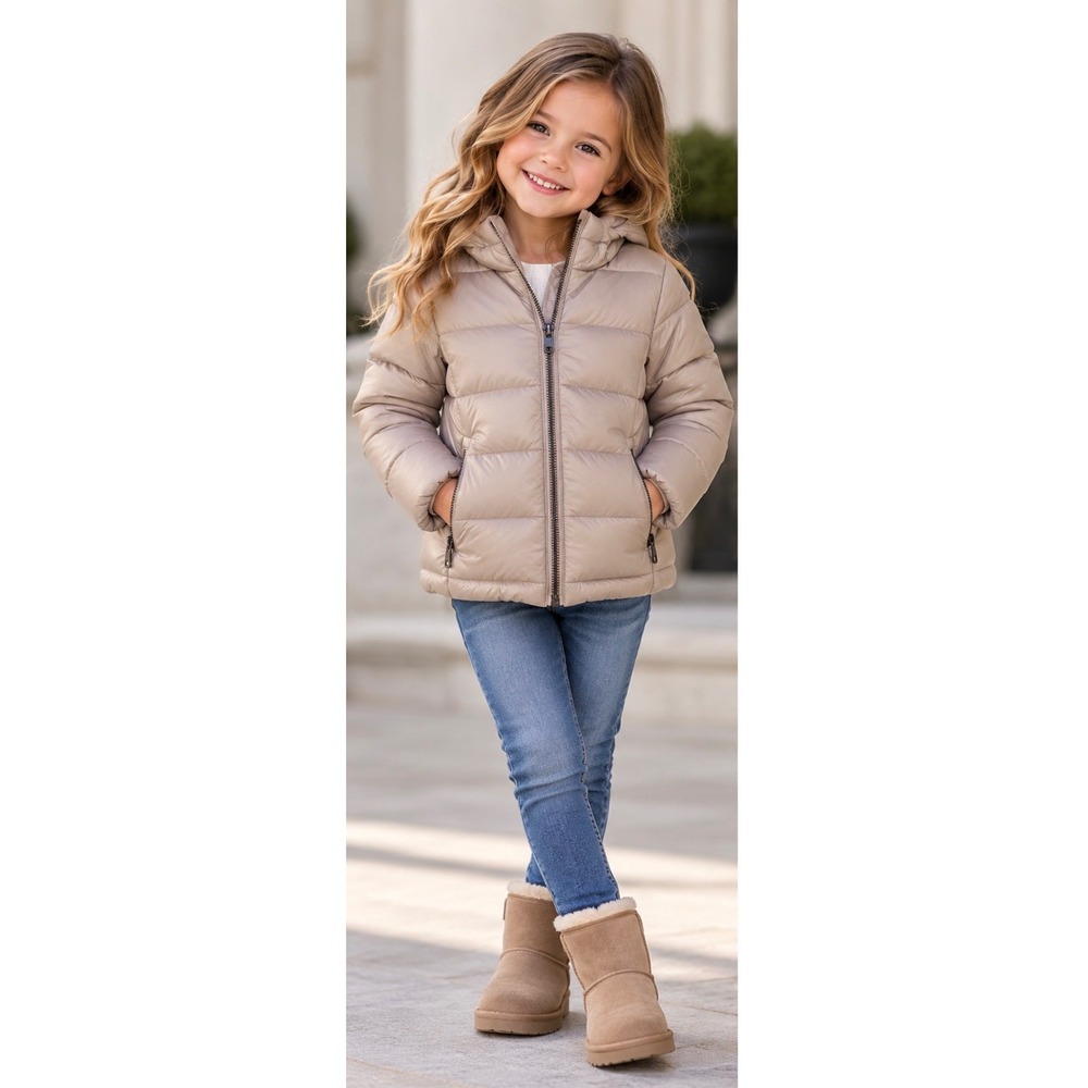 Zara Girls Size 5 Taupe Beige Hooded Puffer Coat Fleece Lined Winter Jacket